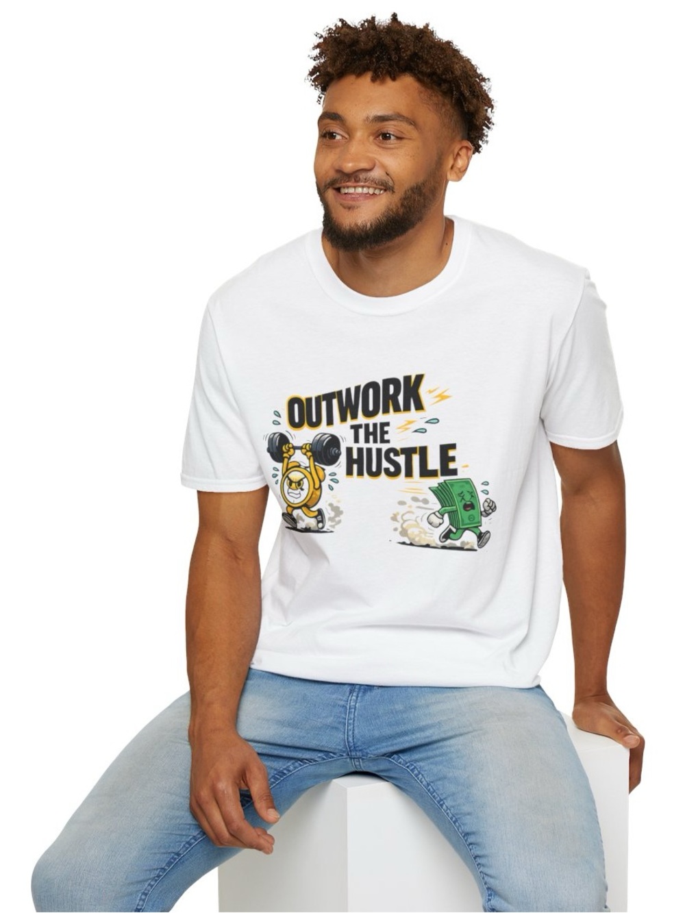 Men's White 'Outwork The Hustle' Graphic Tee